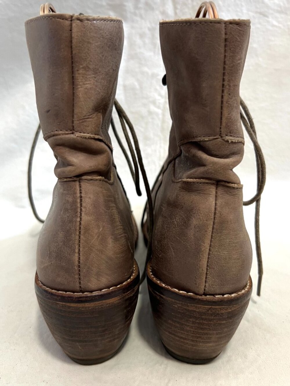 MTNG western boots taupe leather square toe lace up block heel 37 6.5 womens - Picture 4 of 12